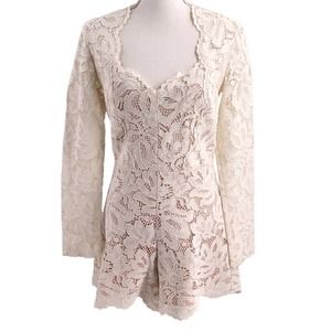 🚨Alexis Size Large Manolo Romper Long Sleeve Ivory Lace Bridal Bride-to-Be